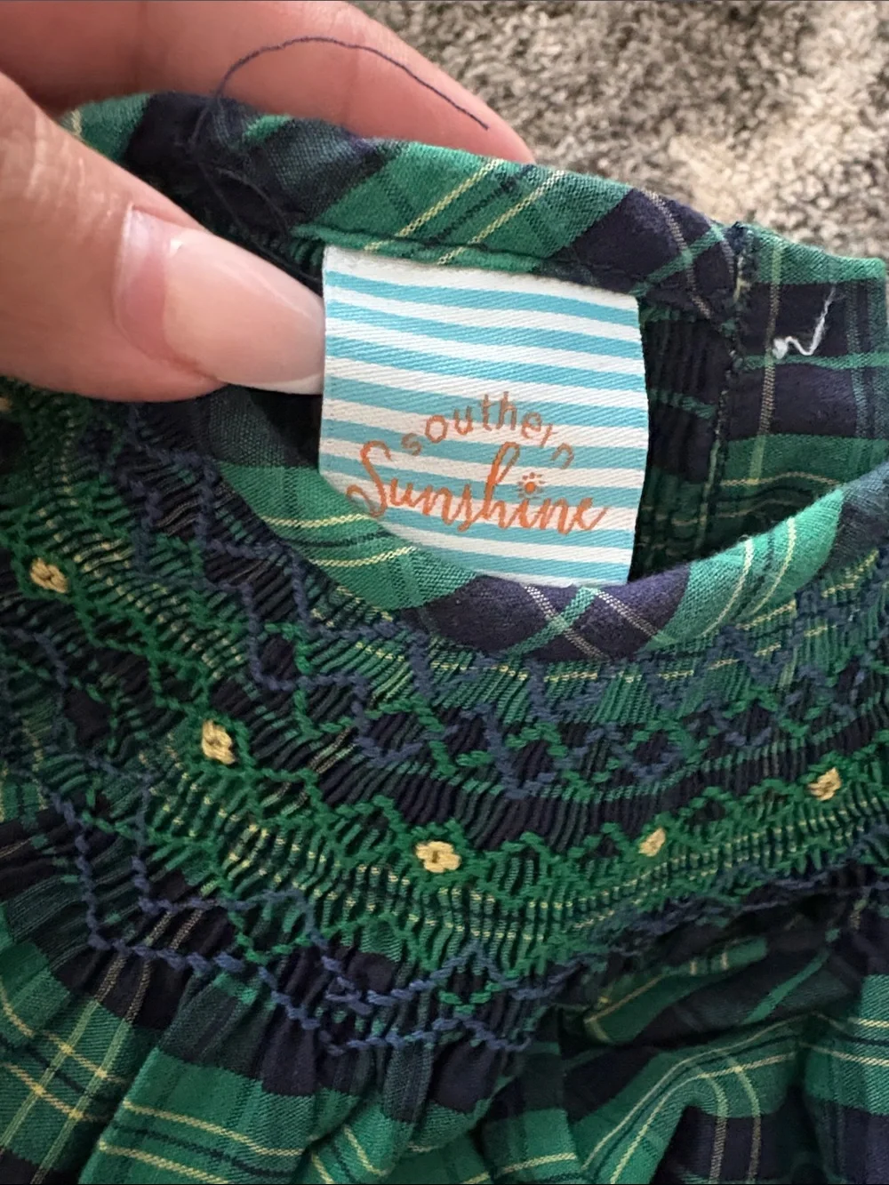 Classic Green Plaid Smocked Girls Dress
